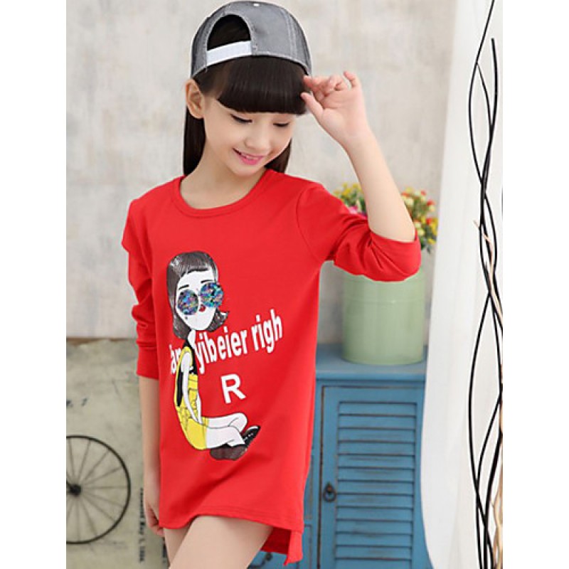 Girl's Casual/Daily Print TeeCotton / Spandex Spring / Fall Black / Red  