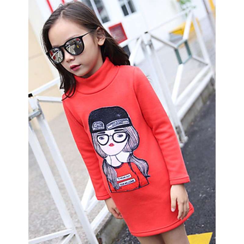 Girl Cotton Fashion Spring/Fall/Winter Going out/Casual/Daily Cartoon Print Turtleneck Long Sleeve Thicken Sweatshirt  