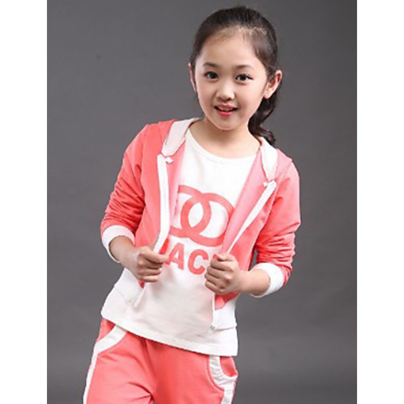 Girl's Cotton Spring/Autumn Tracksuit Fashion Hoodies Sweatshirt Kids Three-piece Set  