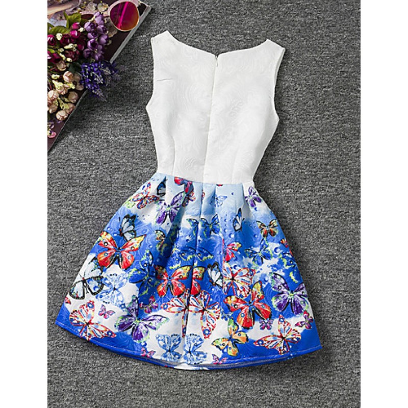 Girl's Blue Dress,Print Polyester Summer  