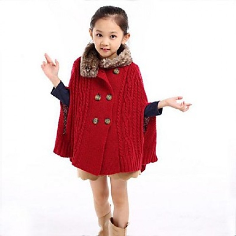 Girl's Red Sweater & Cardigan / Jacket & Coat,Solid Wool / Polyester / Knitwear Winter  