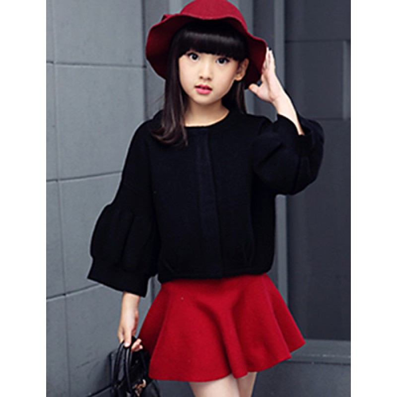 Girl's Casual/Daily Solid Sweater & Cardigan,Wool Spring / Fall Black / Red / White  