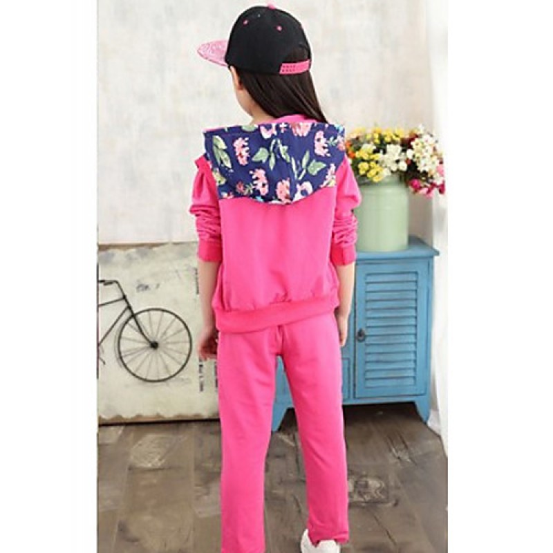 Girl's Cotton Spring/Autumn Cartoon Printed Hoodies Pants Three-piece Set  