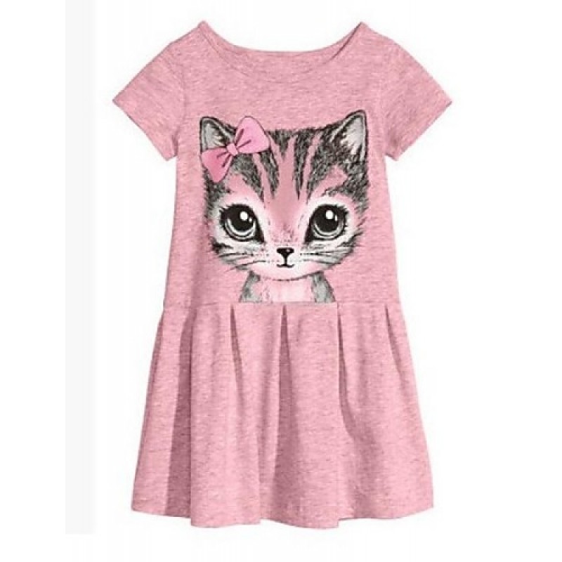 Girl's Beautiful New Cat Printed Dress  