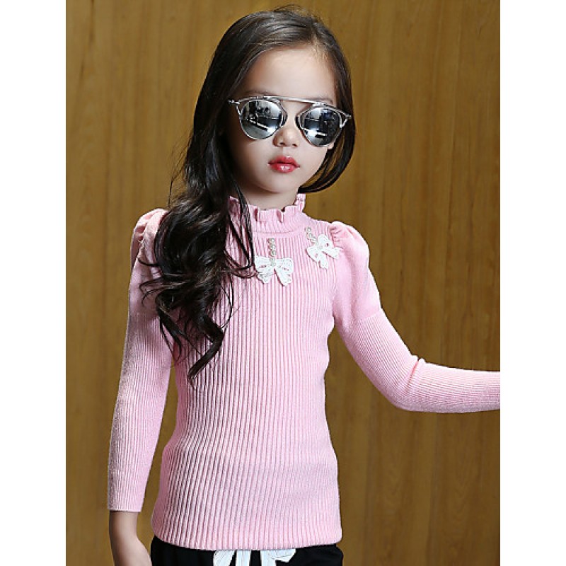 Girl's Wild Solid Beading Bow Knitwear Bottom Sweater & Cardigan  