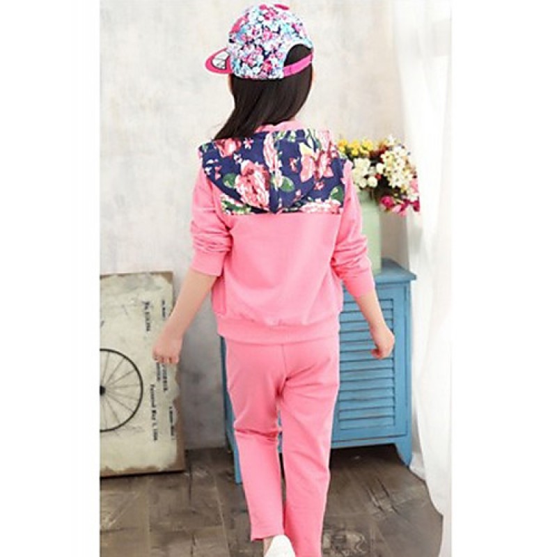 Girl's Cotton Spring/Autumn Cartoon Printed Hoodies Pants Three-piece Set  