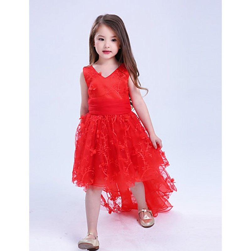 Girl's Casual/Daily Party/Cocktail Holiday Solid Dress,Cotton Polyester Lace Mesh Summer Sleeveless  