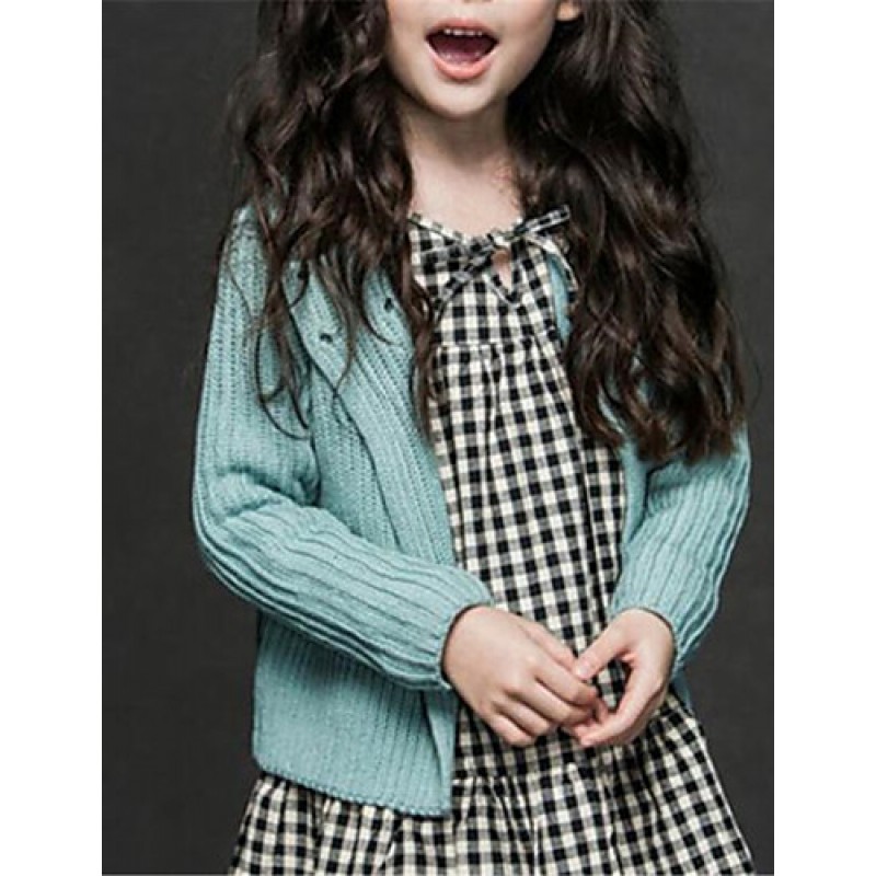 Girl's Casual/Daily Solid Sweater & Cardigan,Cotton Spring / Fall Green / Red / White / Yellow / Gray  